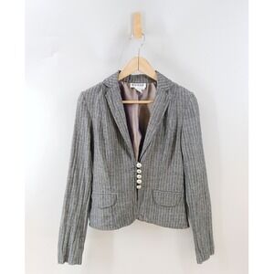 Vintage Koji Yohji Blazer Women Size 5 /Small Gray Pinstripe Linen Cotton Peplum
